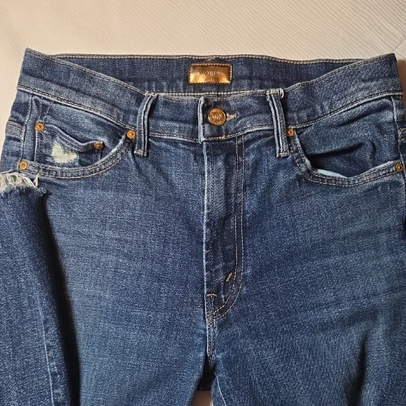 MOTHER Distressed Flare Jeans in Blue - Picture 2 of 13